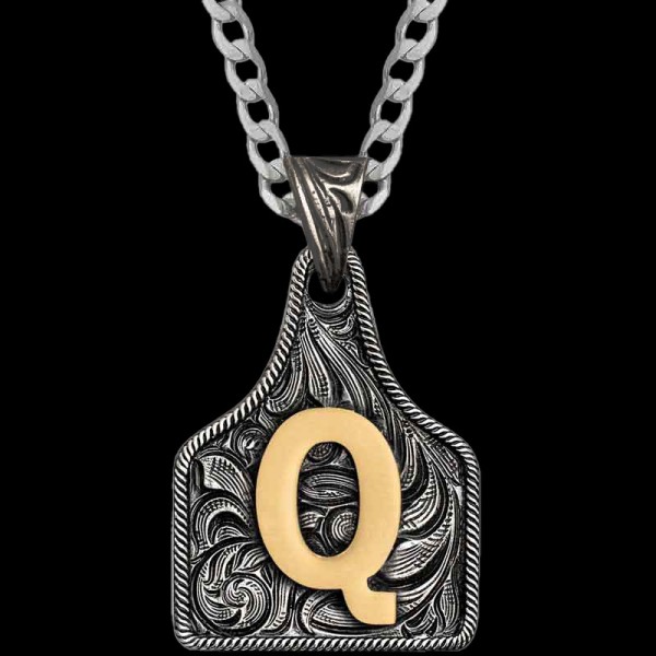 Medium Initial Cow Tag Necklace 